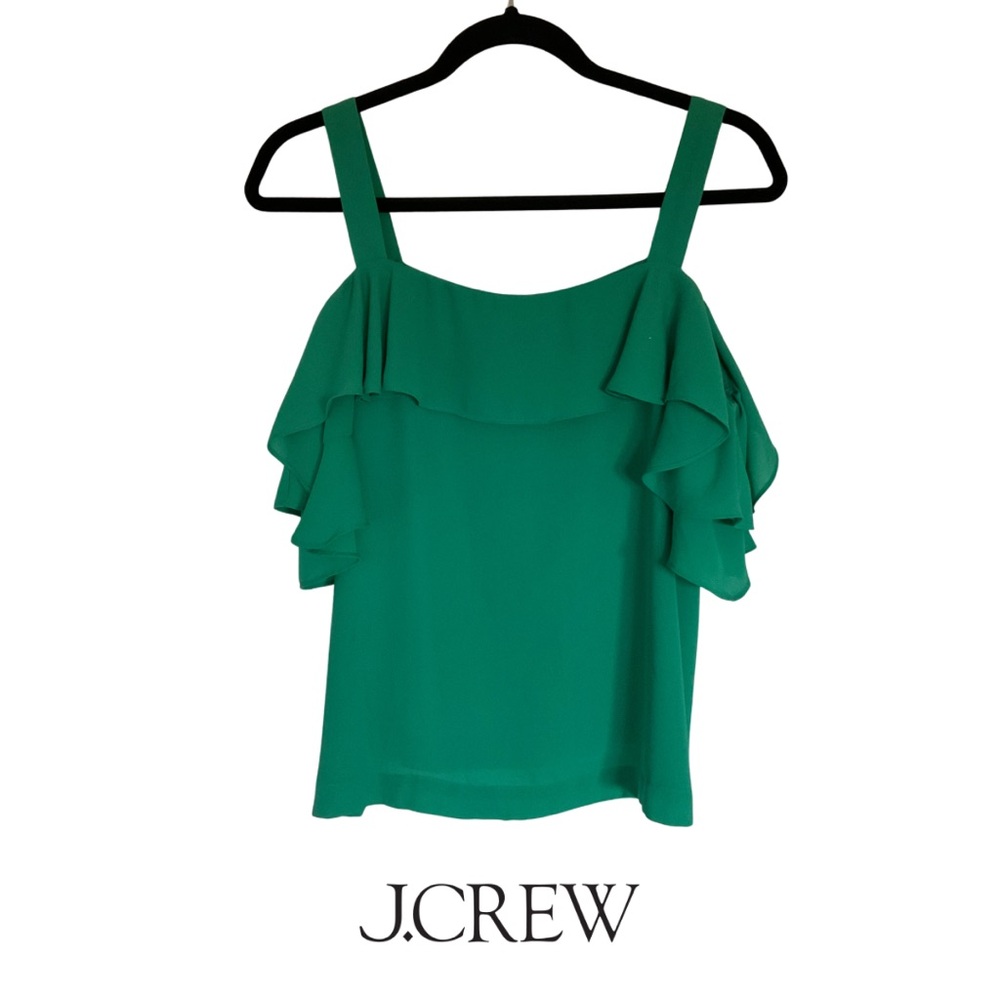 J. Crew Emerald Green Ruffle Strap Camisole